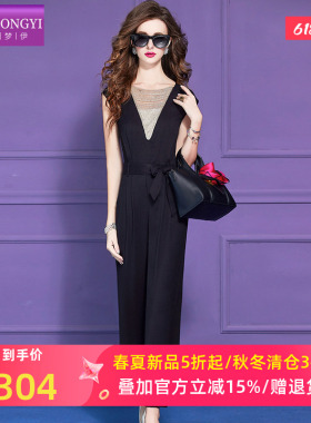 菲梦伊黑色西装连体裤女夏季设计感通勤时尚收腰气质宽松阔腿裤子