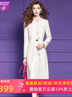 菲梦伊含羊毛亮片毛呢外套女春季高级感时尚加厚修身气质中长大衣