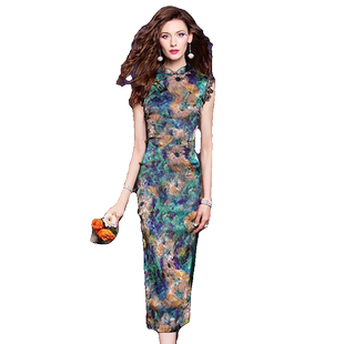 菲梦伊新中式连衣裙女夏季复古高端国风印花气质女人味改良旗袍裙