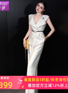 菲梦伊白色西装套装女夏季高品质时尚气质上衣送腰带配休闲阔腿裤