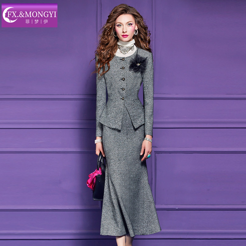 【直播专享】菲梦伊原创灰小香风时尚套装女秋季毛呢外套鱼尾半裙,女装/女士精品,时尚套装,淘宝优惠券,粉丝福利购,淘宝优惠卷