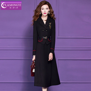 【直播专享】菲梦伊原创黑色西装领连衣裙女冬季收腰中长款大衣