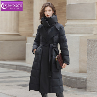 【直播专享】菲梦伊立领白鸭绒羽绒服女冬季系带修身中长款外套