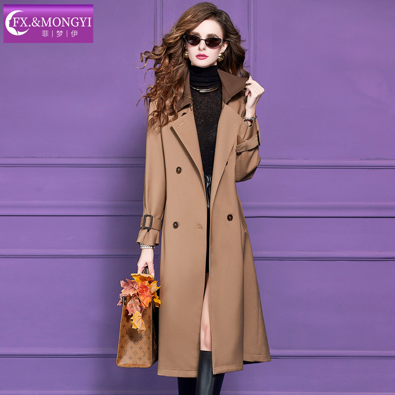 菲梦伊卡其色西装领风衣外套女冬季复古英伦风高级感气质中长大衣
