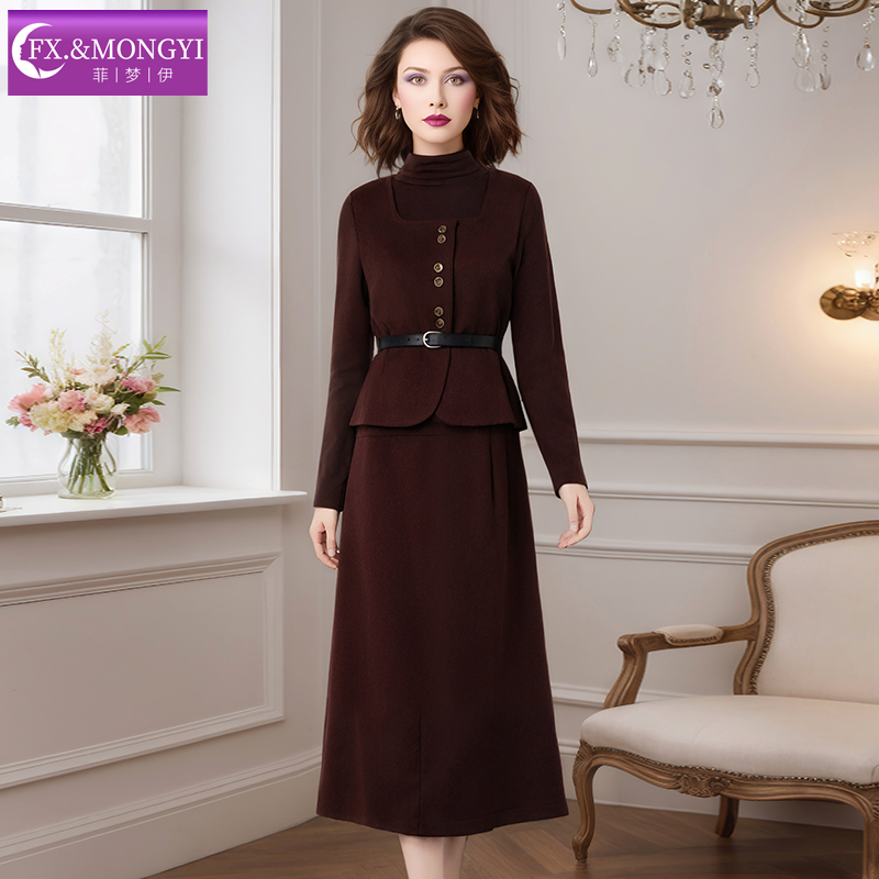 【直播专享】菲梦伊含羊毛省心搭配三件套女冬季T恤马甲配半身裙