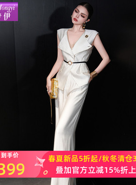 菲梦伊白色西装套装女夏季高品质时尚气质上衣送腰带配休闲阔腿裤