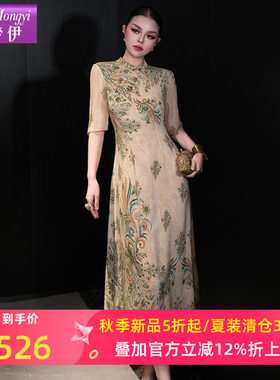 菲梦伊100桑蚕丝印花新中式国风连衣裙女夏装高品质真丝旗袍裙子