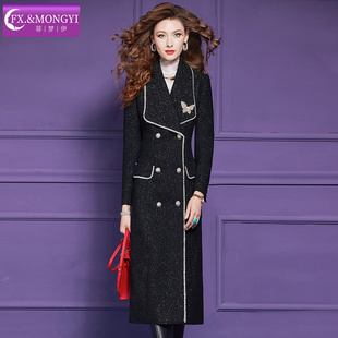 【直播专享】菲梦伊含羊毛西装领毛呢外套女冬季双排扣中长款大衣