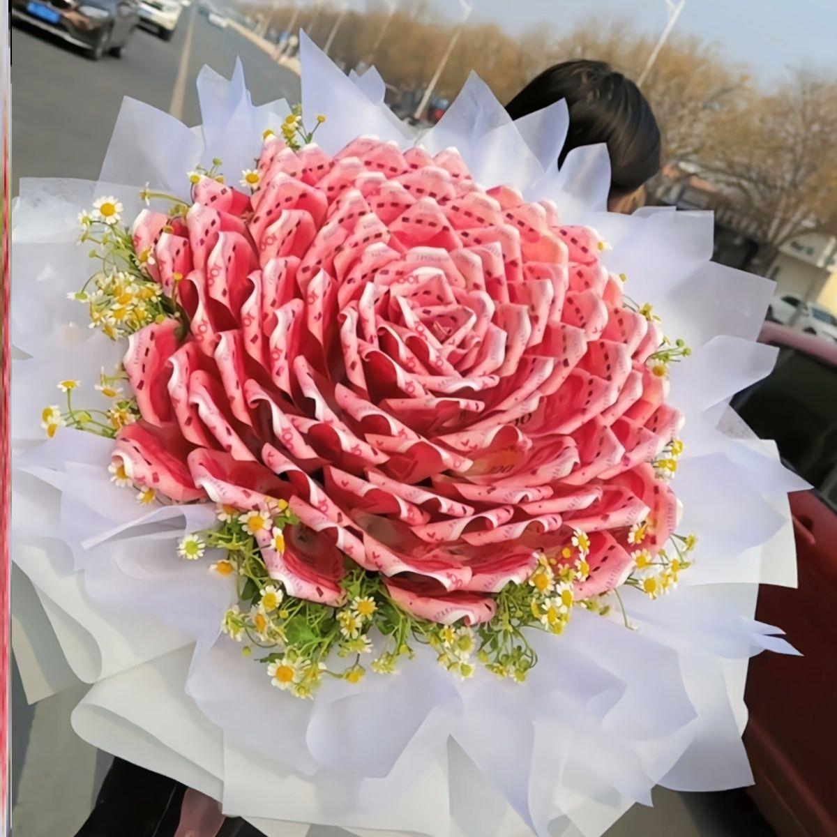 七夕节百元手捧自制有钱花现金花束diy手工材料送男女友生日礼物