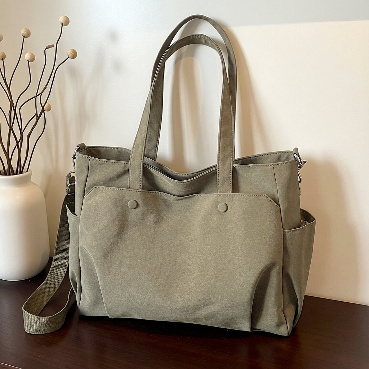 日系简约帆布包女式大容量单肩斜挎大包休闲轻便通勤牛津布托特包