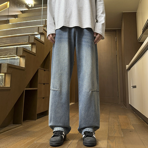 秋冬新款简单拼接直筒美式牛仔裤男女同款XZ503-K835P55控78图片