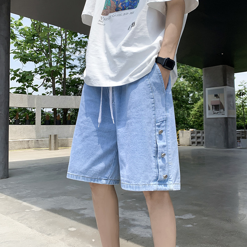 夏季潮牌排扣纯色五分裤宽松牛仔短裤XZ503-1DK512P45控58,男装牛仔裤,星座503-1