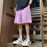 2024满天星扎染重磅纯棉宽松直筒休闲五分裤XZ503-1DK520P45控68，男装牛仔裤，星座503-1