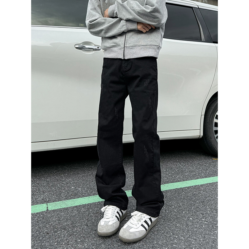 得物抖音品质弹力修身划烂磨破男女直筒牛仔裤XZ503K843特P45控78，男装牛仔裤，星座503-1