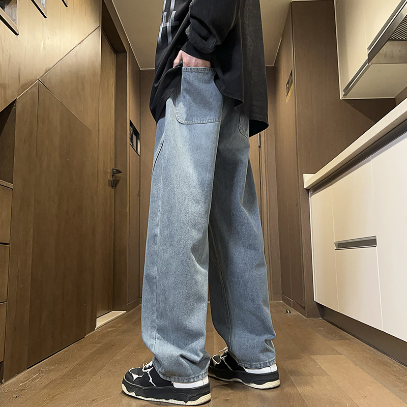 2025春秋季拼接纯色美式男女款直筒百搭牛仔裤XZ503-1K823P55控78,男装牛仔裤,星座503-1