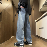 2025春秋季拼接纯色美式男女款直筒百搭牛仔裤XZ503-1K823P55控78，男装牛仔裤，星座503-1