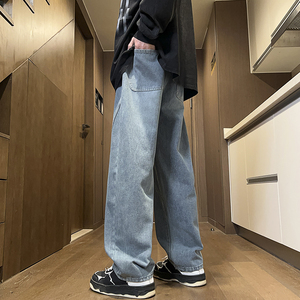 2025春秋季拼接纯色美式男女款直筒百搭牛仔裤XZ503-1K823P55控78图片