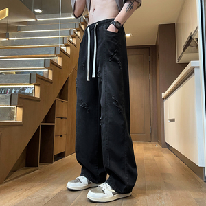 2025夏季冰丝破洞牛仔长裤男女款现货XZ503-1K827P55控78图片