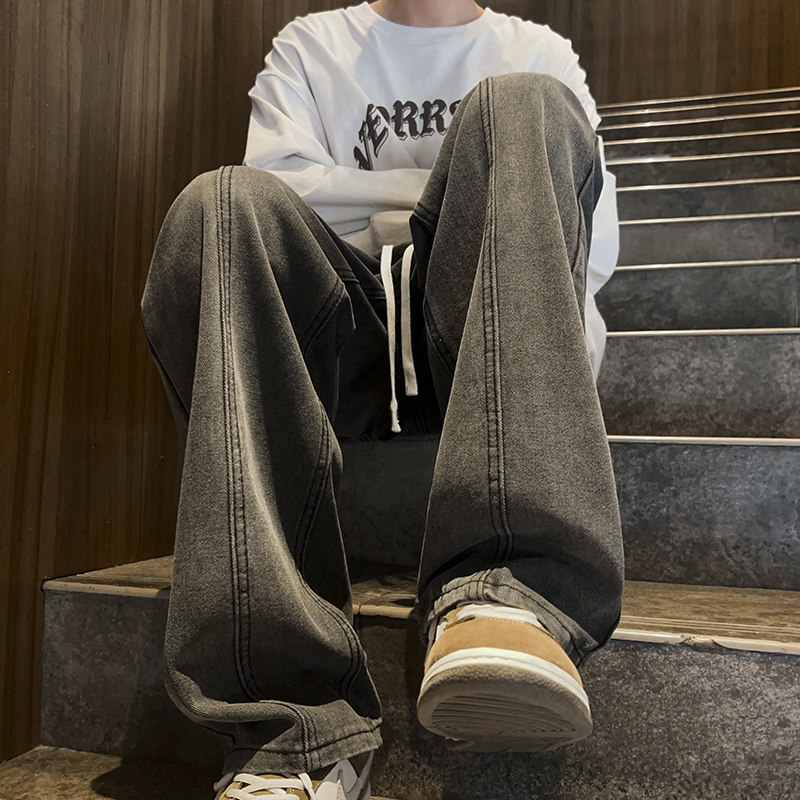 现货!秋冬季男女款拼接松紧腰牛仔长裤XZ503-1K822特P45控78,男装休闲裤,星座503-1