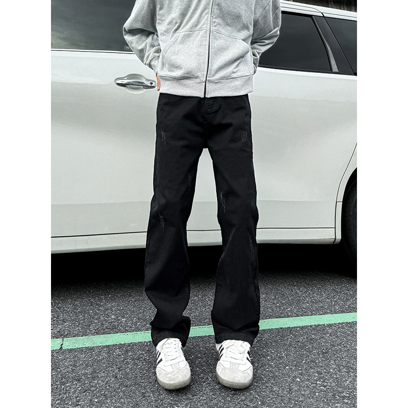 得物抖音品质弹力修身划烂磨破男女直筒牛仔裤XZ503K843特P45控78,男装牛仔裤,星座503-1