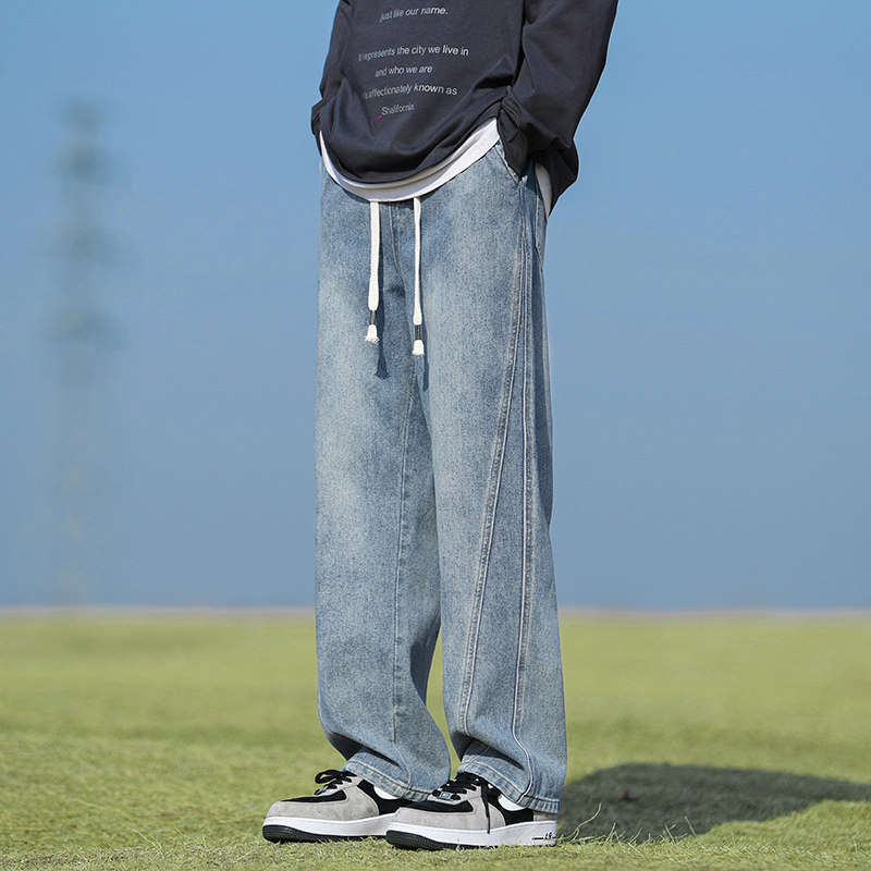 2025春秋季直筒宽松抽绳潮流百搭牛仔裤XZ503-1-K818P50-78,男装牛仔裤,星座503-1