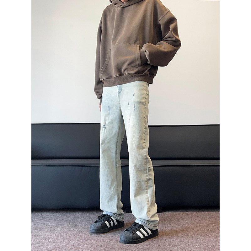 现货！弹力修身三色磨破拼接直筒牛仔长裤XZ503K828P55控78,男装休闲裤,星座503-1