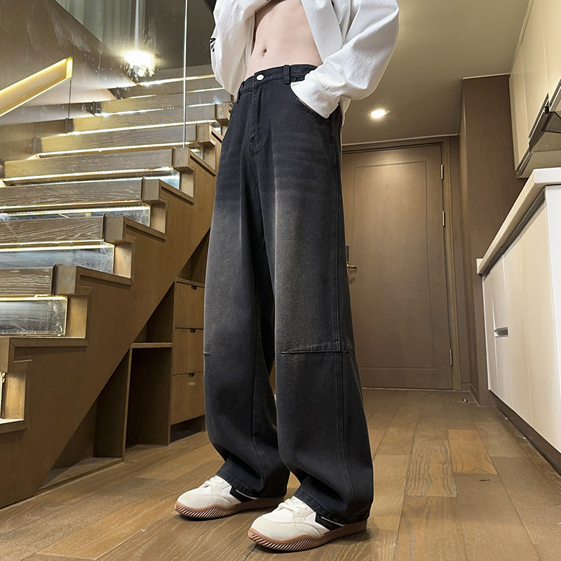 秋冬新款简单拼接直筒美式牛仔裤男女同款XZ503-K835P55控78,男装牛仔裤,星座503-1