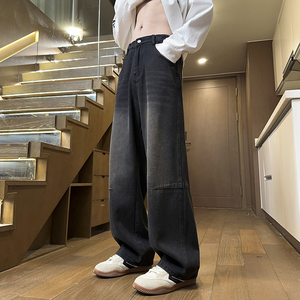 秋冬新款简单拼接直筒美式牛仔裤男女同款XZ503-K835P55控78图片