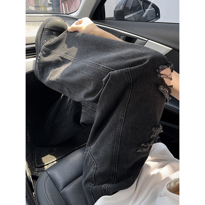 夏季新款纯色破洞弯刀高品质牛仔裤XZ503-K852P55控88,男装牛仔裤,星座503-1