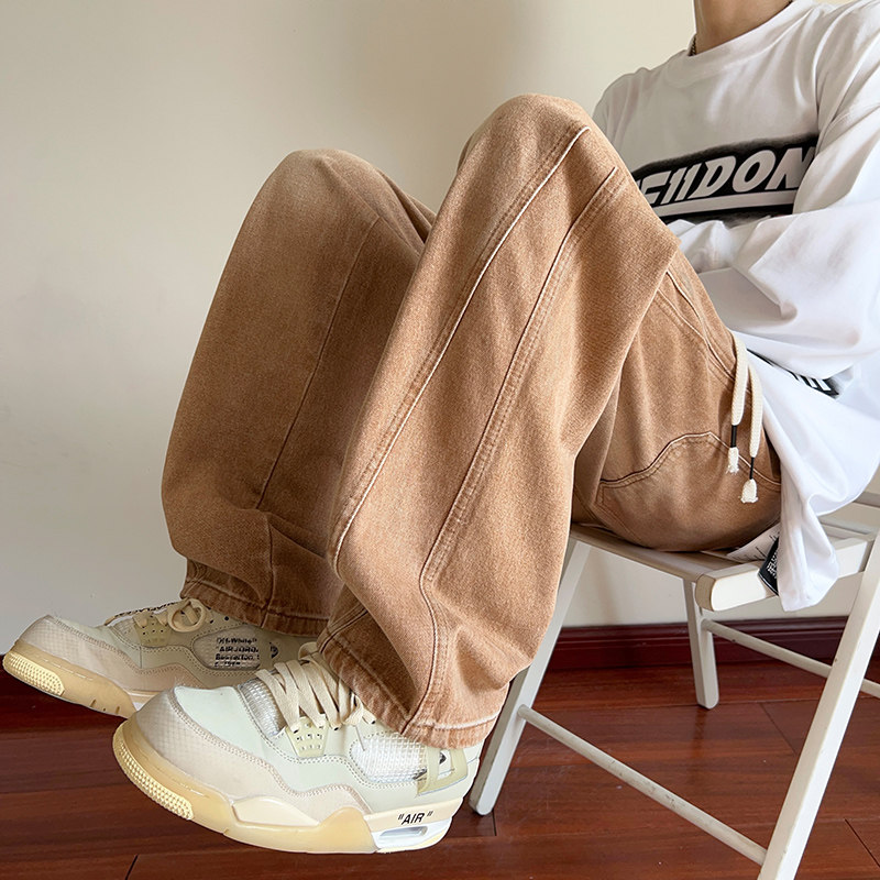 2025春秋季美式直筒宽松抽绳潮流百搭牛仔裤XZ503-1-K818P50,男装牛仔裤,星座503-1