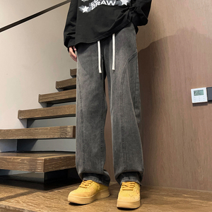 春秋季男女款拼接松紧腰复古牛仔长裤XZ503-1K822P55控78图片
