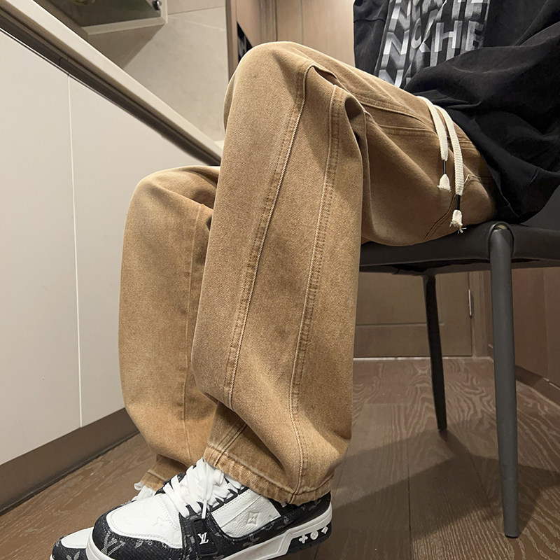 春秋季美式直筒宽松抽绳潮流百搭牛仔裤XZ503-1-K818P50-78图片