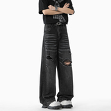 夏季新款纯色破洞弯刀高品质牛仔裤XZ503-K852P55控88，男装牛仔裤，星座503-1