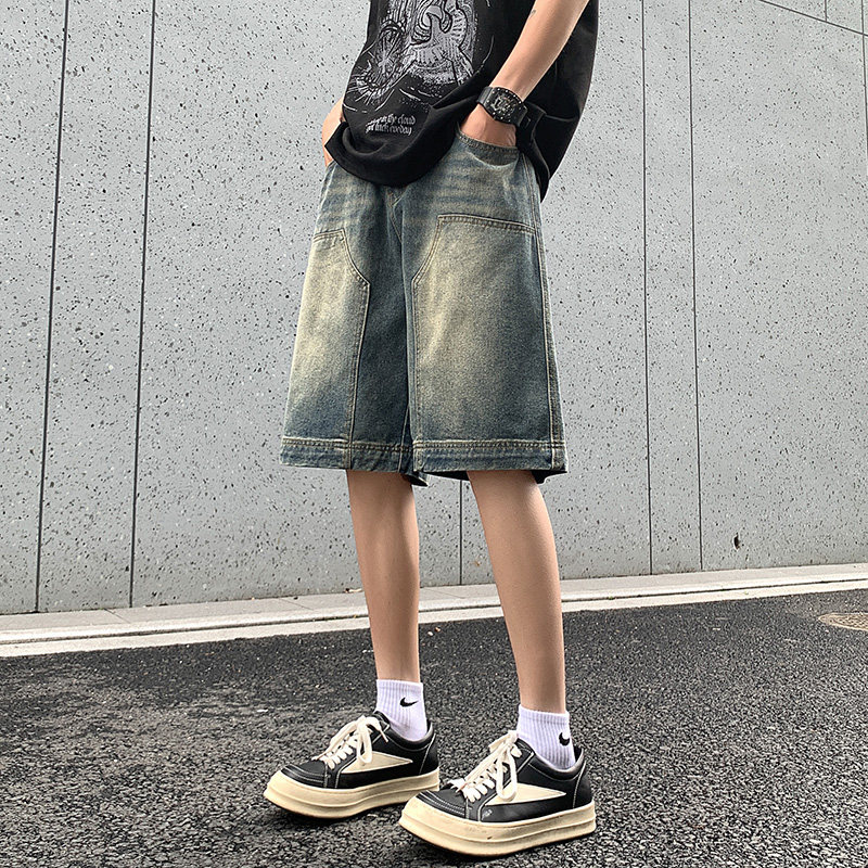2025夏季伐木裤元素男女款牛仔短裤五分裤XZ503-1DK521P45控68,男装牛仔裤,星座503-1