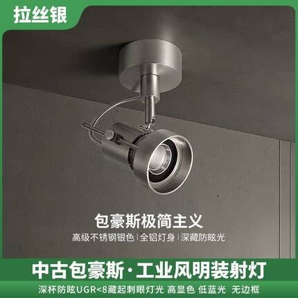 无主明装射灯不锈钢包豪斯餐饮酒馆咖啡厅吸顶灯中古工业可调角度