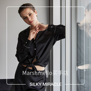 MIRACLE女真丝睡衣FLAME蝴蝶结爱心扣新款 SILKY 长袖 家居服套装 秋