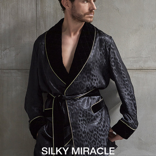 丝绒睡袍豹纹DUKE真丝绗缝家居服新款 MIRACLE男士 SILKY 睡衣 6折