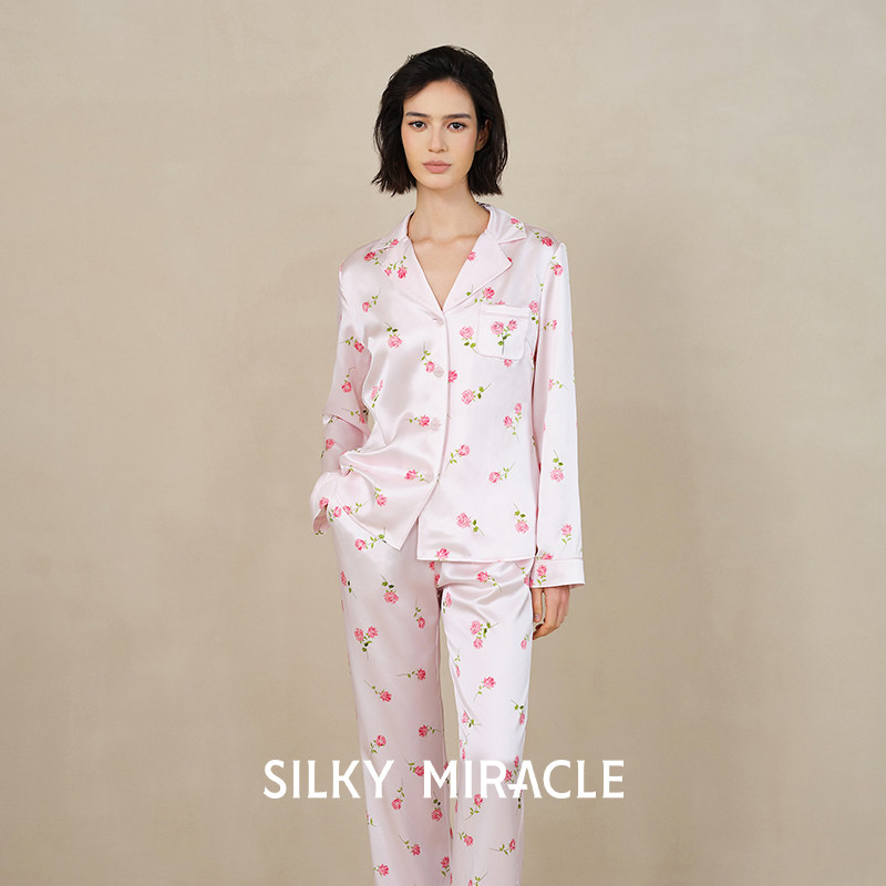 SILKY MIRACLE真丝睡衣London Rose玫瑰花桑蚕丝家居服套装