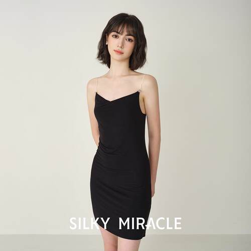 SILKYMIRACLE荡领真丝水晶睡裙