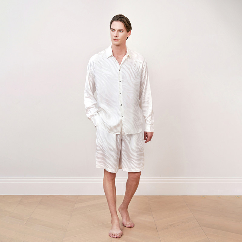 [6折]SILKY MIRACLE男士真丝睡衣DUKE斑马纹桑蚕丝衬衫短睡裤可外