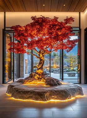 海虹景观仿真绿植大型凤凰木树发光树树抱石景观造景酒店商场装饰