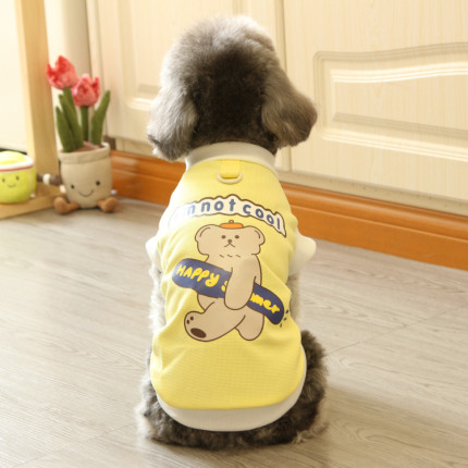 狗狗衣服春夏季可牵引华夫格卡通印花猫咪宠物衣服比熊泰迪狗服饰