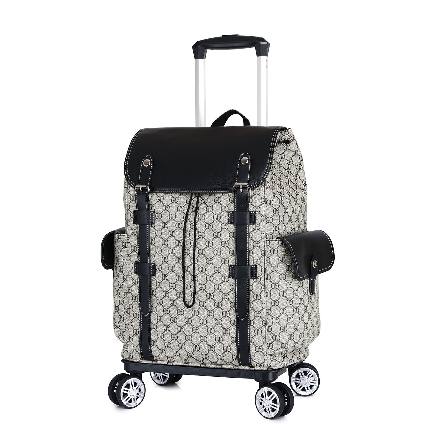 pu双肩包菱格男士大容量拉杆背包电脑包双肩包男款高级感行李背包