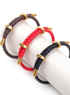 4mm粗可调节编织皮绳diy手链绳 男女款八字扣手绳时尚手环手链绳