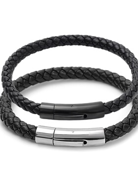 6mm粗黑色皮绳手链手镯