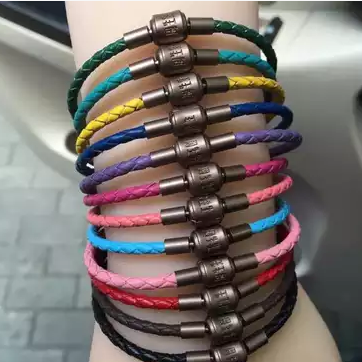 原厂钛钢磁铁扣皮绳手链