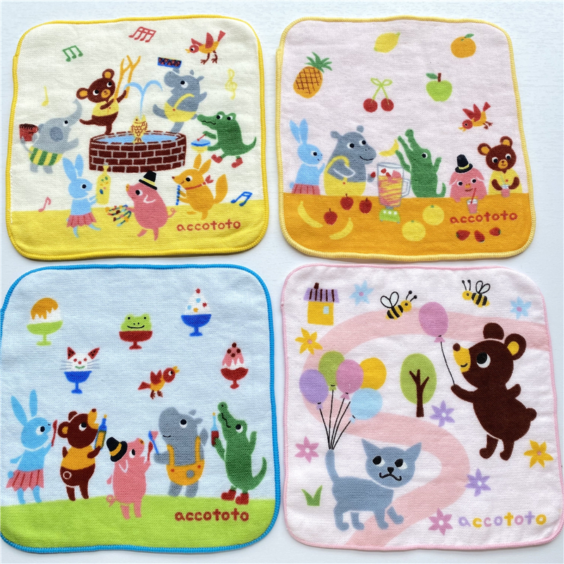 出口日本原单 NY 迷你纱布 卡通童趣 小规格宝宝小方巾手帕口水巾