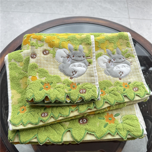 出口日本原单宫崎骏龙猫黄花卡通刺绣纯棉柔软全棉大方巾毛巾浴巾