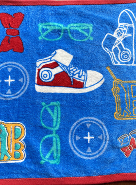 出口日本原单 蝴蝶结刺绣 纯棉柔软蓝色全棉舒适吸水大方巾小毛巾