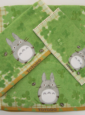 出口日本原单 卡通 龙猫刺绣贴布绿色纯棉 吸水方巾毛巾面巾浴巾